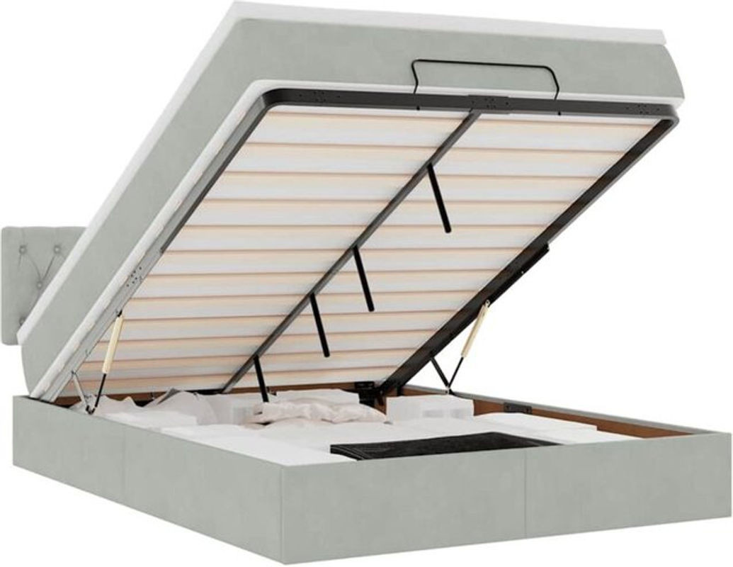 Vidaxl Ottoman Polsterbett mit Matratze aus Samt in Grau B/T/H: 140 x 200 x 88 cm - Bild 1
