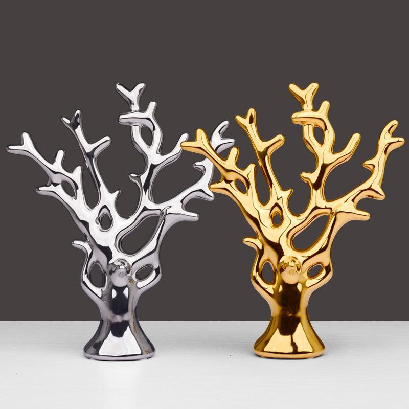 Yiran Furniture Keramik Baum Dekoration Silver Fortune Tree in Gold und Silber als modernes Wohnzimmer Ornament und Hochzeitsgeschenk - Bild 2