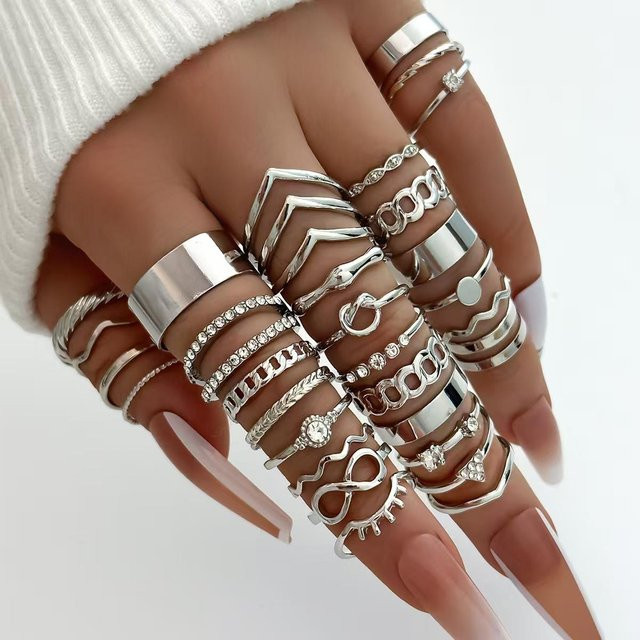 ULao Stapelringe, Unendlichkeits-, Ketten-, Knoten-Design, Strass, Damen, gray - Bild 1