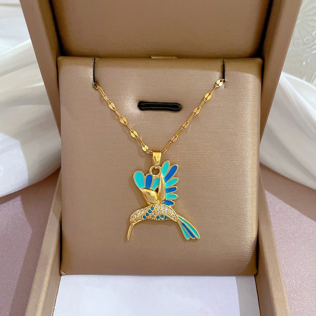 BELLA-Bee Halskette mit blauem Kolibri-Anhänger, Edelstahl, Damen - Bild 1