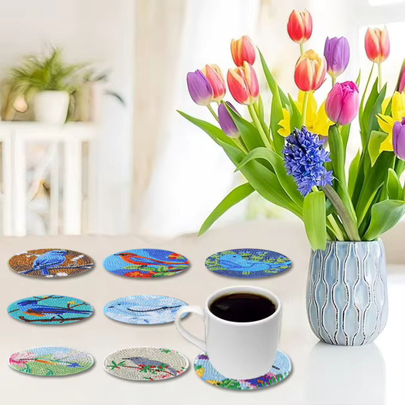 8-teiliges DIY-Diamant-Malerei-Kunstset mit Vogelmuster und Untersetzern in Multicolor für Mosaik-Kristall-Projekte - Bild 5