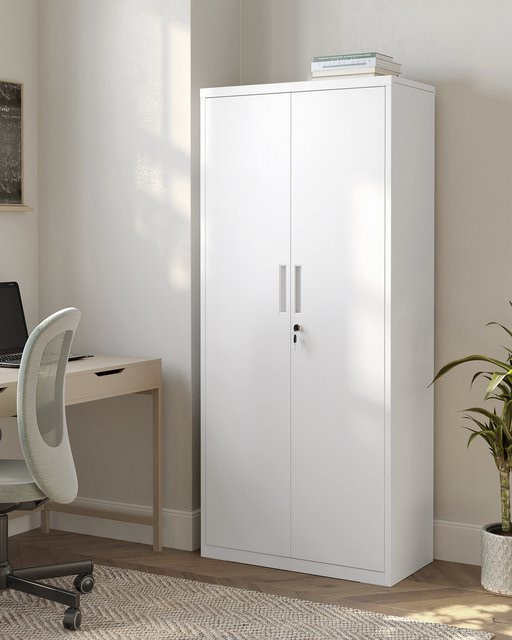 SONGMICS Aktenschrank aus Stahl in Weiß mit Schloss und verstellbaren Ablagen, Höhe: 180 cm - Bild 1