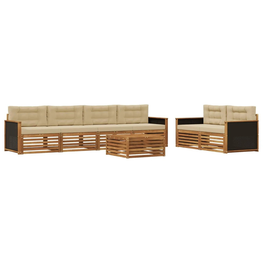 vidaXL Outdoor-Sofagarnitur aus Akazienholz mit Kissen in Natur und Beige - Bild 2