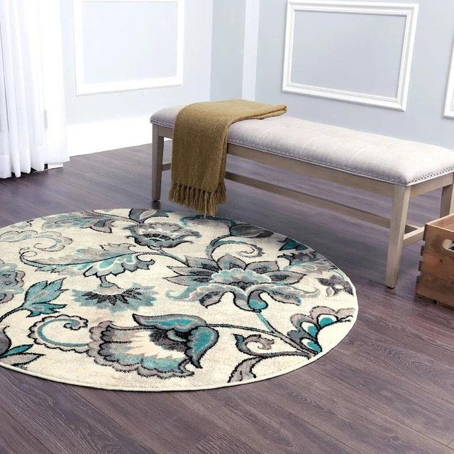 Runder Teppich WTEMPO in Beige mit floralem Design, Durchmesser: 140 cm - Bild 1