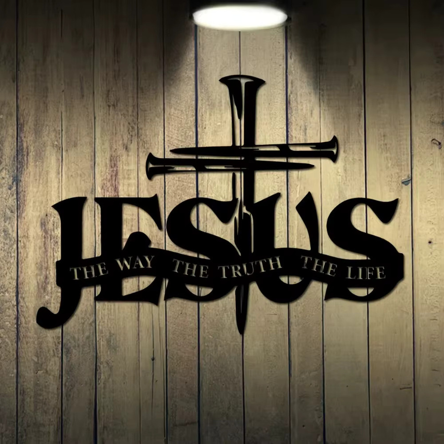Religiöse Jesus Kreuz Wandkunst aus Metall in Schwarz mit Schrift als modernes Deko-Ornament von CIFBUY - Bild 5