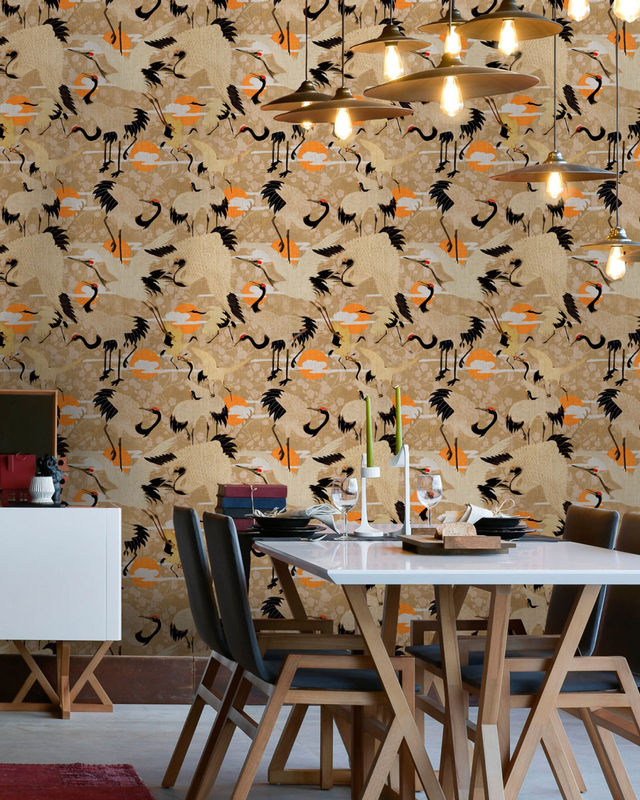 MINDTHEGAP Fototapete Birds of Happiness in Beige und Orange mit floralem Mid-Century Design - Bild 2