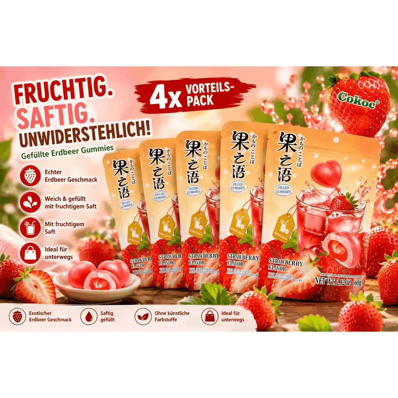 Cokoc Gummibärchen Erdbeerfüllung Fruchtgummi 4 x 60 g - Bild 2