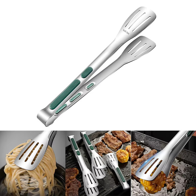 Lebensmittelklammer aus Edelstahl 304 und Silikon in Silber mit rutschfestem Griff für BBQ und Grillen - Bild 2