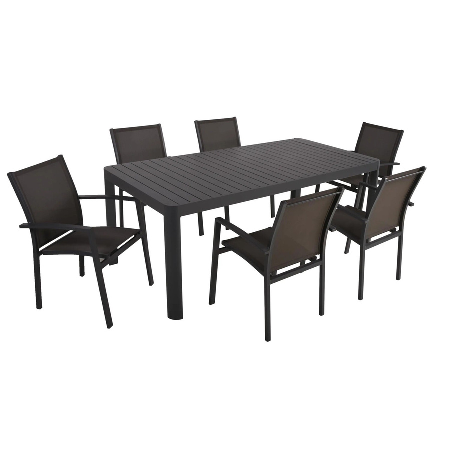 DELUKE Garten-Sitzgruppe ELINA 7-teilig in Dunkelgrau aus Aluminium und Kunststoff mit ausziehbarem Tisch - Bild 2