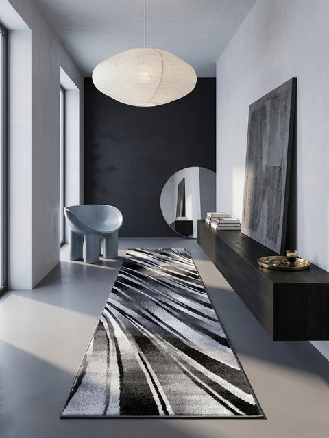 Kadima Design Teppich Kurzflor DRAU in Schwarz mit abstraktem Wellenmuster, B/H: 80 x 300 cm - Bild 1
