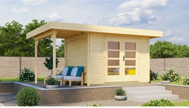WEKA Gartenhaus 126 A Gr.2 aus Holz in Beige mit Flachdach und Vordach B/H/T: 500 x 226 x 375 cm - Bild 1