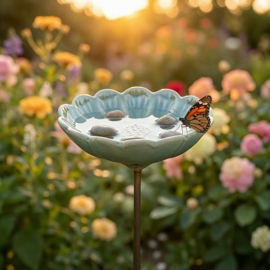 Fungogo Keramik Bienen Wasserstation mit Blumendesign in Multicolour als dekorativer Futterspender für den Garten - Bild 3