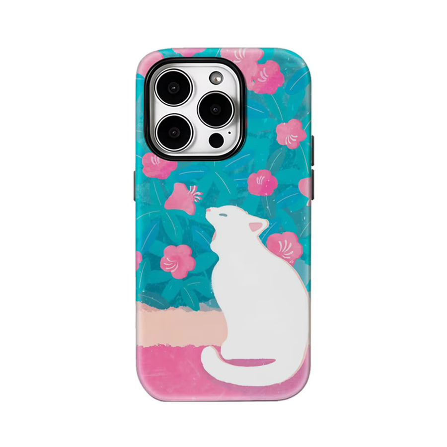 Handyhülle mit weißer Katze unter Blüten für Apple iPhone 17 Pro Max, 16, 15, 14, 13, 12, 11, 17AIR, 16E, Plus – Doppelschichtige Rückseite in Weiß und Multicolour - Bild 5