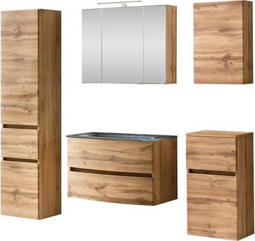 HELD MÖBEL Waschtisch-Set KOPENHAGEN in 8-teiliger Ausführung, modern, braun, Wandmontage, B/T/H: 180 x 40 x 35 cm - Bild 1