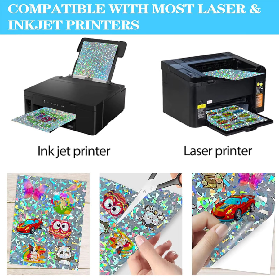 ESHANG Holografisches Vinyl-Aufkleberpapier für Tintenstrahl- und Laserdrucker, 20 Blatt A4, Wasserfest und Selbstklebend, Multicolour - Bild 3