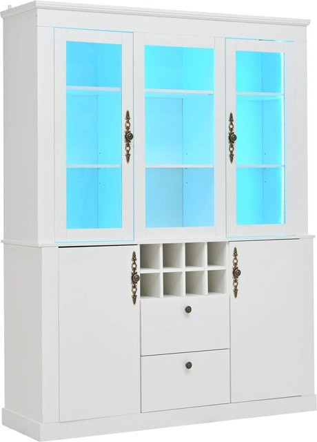 okwish Vitrine mit LED-Beleuchtung und 2 Schubladen in Weiß, B/T/H: 130 x 37,5 x 170,5 cm - Bild 1