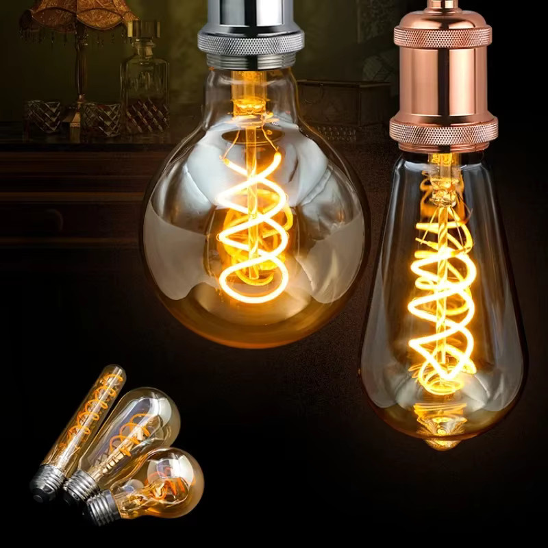 Vintage LED-Glühlampe mit Spirale-Filament für E27 E14, Retro Edison-Lampe aus Glas, transparent, 4 W - Bild 2