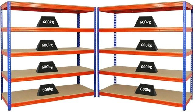 PROREGAL Bison Profi Schwerlastregal Set 2er Pack, Blau-Orange, H x B x T: 180 x 180 x 60 cm, 5 Fachböden, Fachlast 600 kg - Bild 1