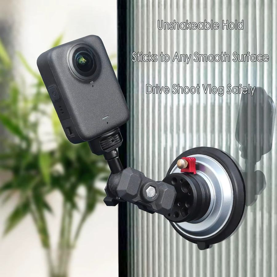 FEICHAO Magic Arm Magnethalterung mit verstellbarem Saugnapf und 1/4 Zoll Schraube aus Aluminium in Schwarz für DJI Osmo Pocket 3, GoPro 13 und Insta360 Kameras - Bild 4