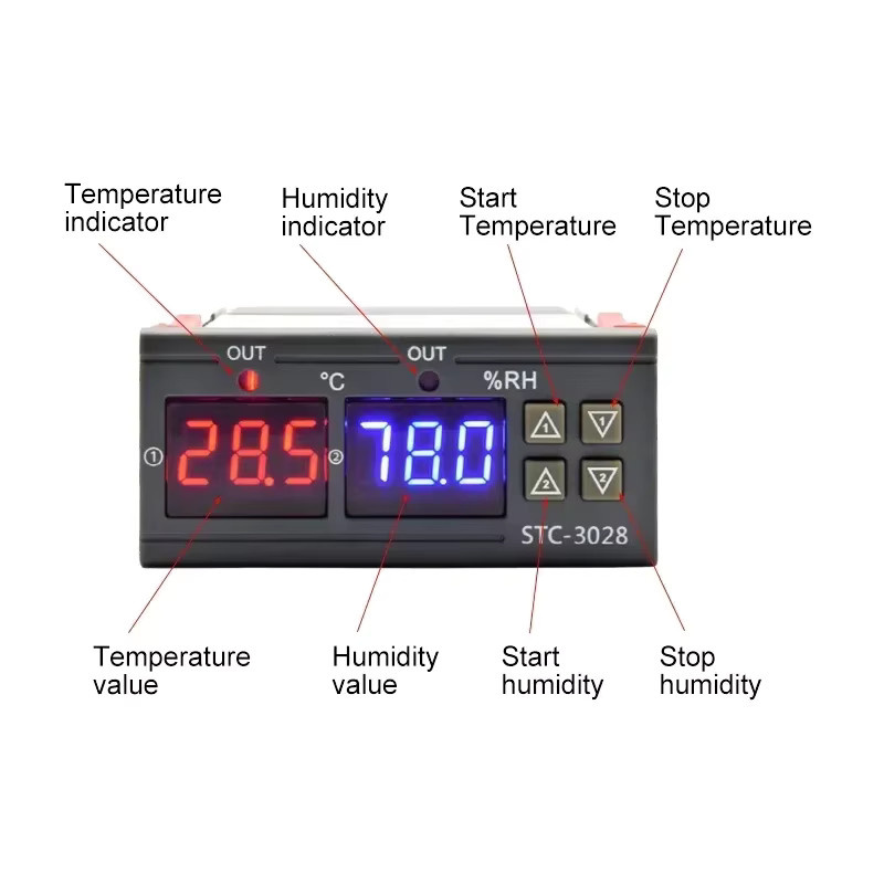 YIDIELE STC-3028 LED Digital Thermostat Temperatur Feuchtigkeit Controller in Schwarz - Bild 3