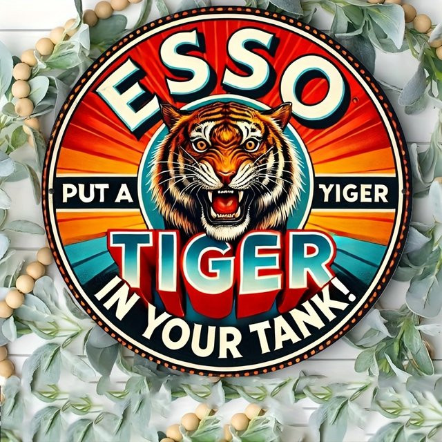 Potdemiel Retro-Metallschild Esso-Tiger Design Wandkunst aus Aluminium, B/B/B: 20,3 x 20,3 x 0,1 cm, Mehrfarbig - Bild 1
