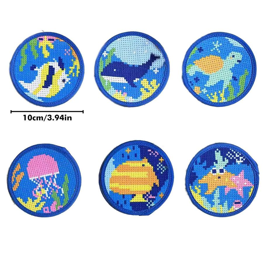 EverShine Untersetzer Set mit Kreuzstich-Stickerei Meerestiere Schildkröte Qualle Delphin Fisch Multicolor, 6 Stück - Bild 2
