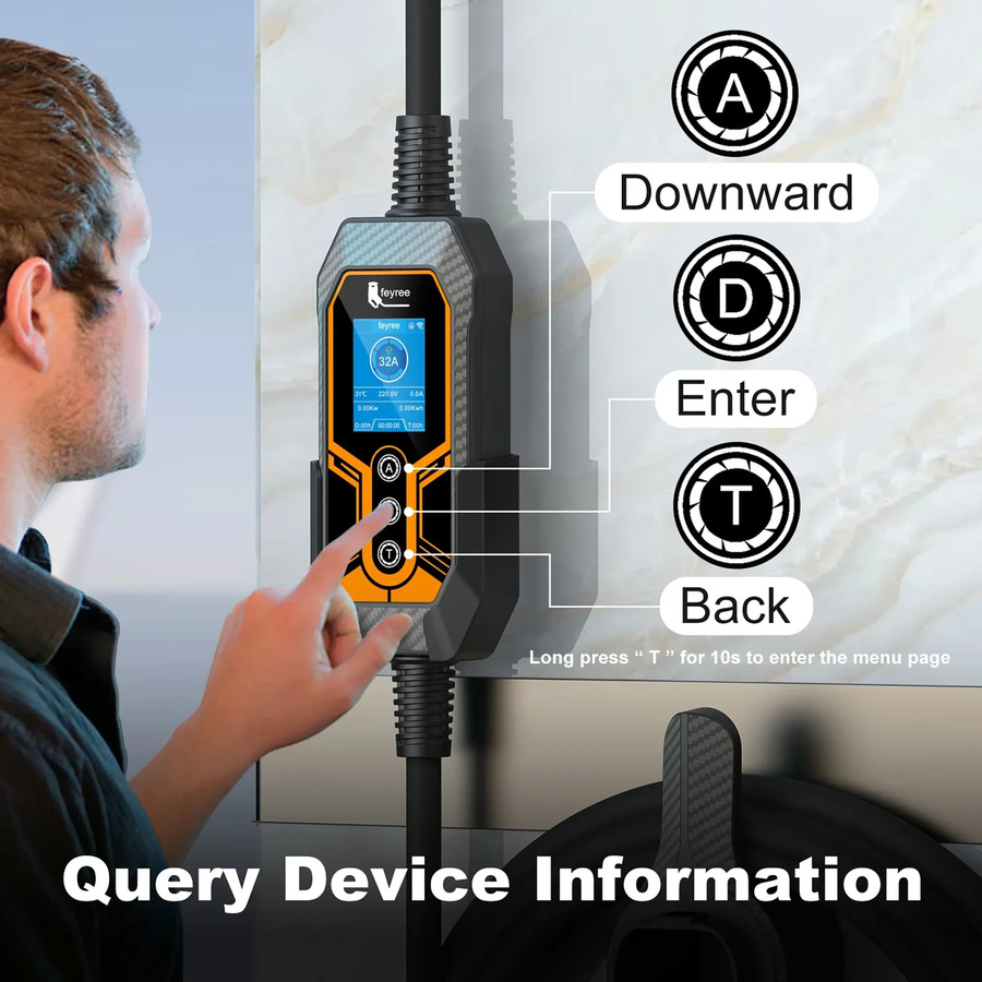 Feyree GB/T EV-Ladegerät Tragbare Verbesserte Version mit Wandhalterung 7KW 32A 1-Phasen EVSE-Ladebox GB/T-Stecker WLAN-App-Version in Schwarz - Bild 3