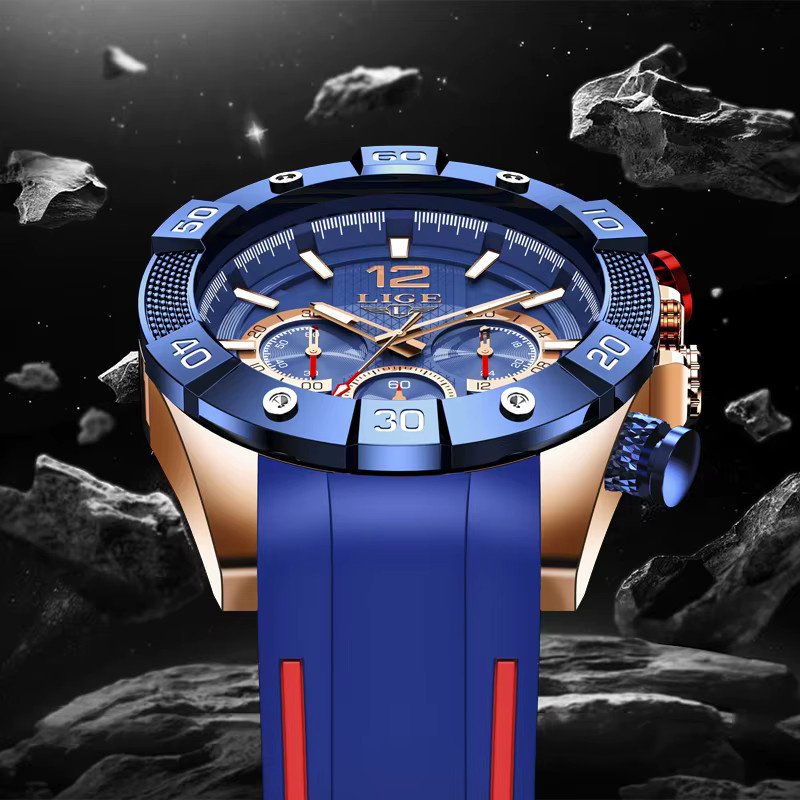 LIGE Chronograph, Quarz, Silikon, Blau, Herren - Bild 4