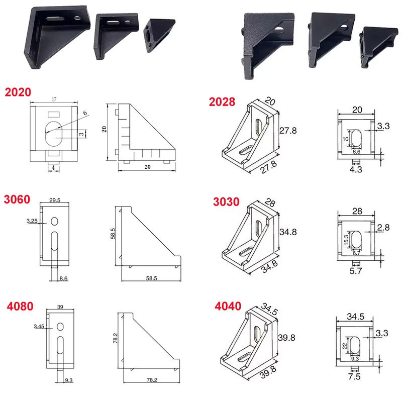 Odavis Eckwinkel-Fitting aus Aluminium für industrielle Aluminiumprofile, Schwarz Matt, 10 Stück - Bild 2