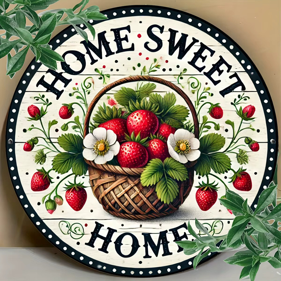 Rundes Erdbeerschild Potdemiel im Retro-Stil als Türbehang mit floralem Design, Durchmesser: 20 cm - Bild 6