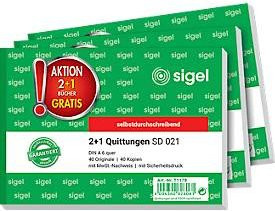 Sigel Quittungsblock SD021 A6 quer, 2 x 40 Blatt, selbstdurchschreibend, weiß und grün - Bild 1