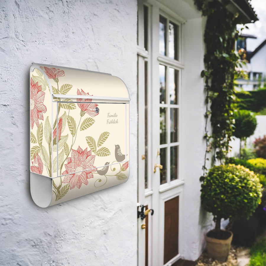 banjado Briefkasten groß weiß mit Vogelhochzeit Motiv und Zeitungsfach B/H/T: 38 x 47 x 13 cm - Bild 1
