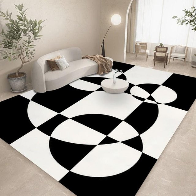 Lodestar Moderner Geometrischer Teppich in Schwarz Weiß, Abstrakte Kunst, Rutschfest, B/H: 60 x 40 cm - Bild 1