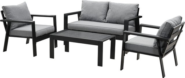 MEXO Gartenmöbel Lounge-Set Neapel 4-Sitzer mit Beistelltisch und Polstern in Schwarz und Dunkelgrau - Bild 1