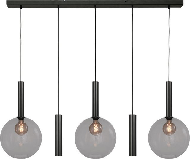 Masterlight Bella 2 3/2 Pendelleuchte 5-flammig mit rauchgrauen Glaskugeln und schwarzem Metallgestell - Bild 1