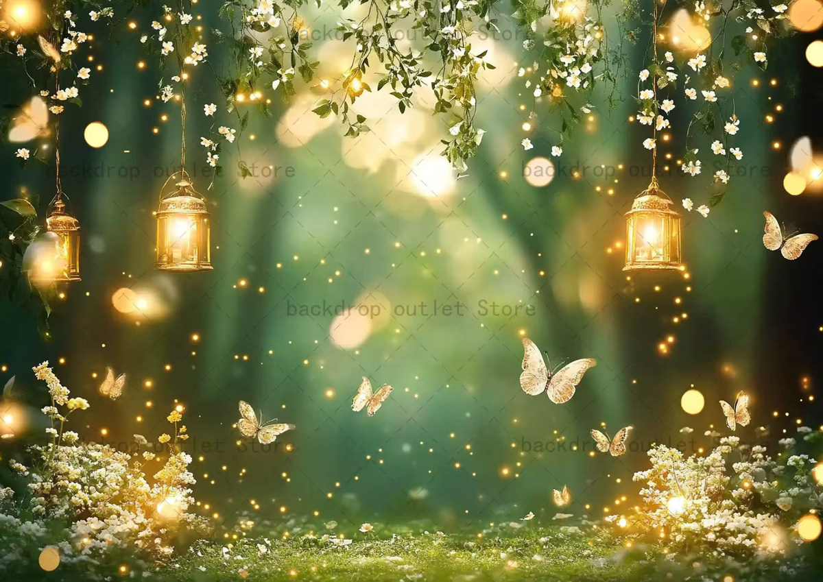 Mehofond Fotohintergrund Grüne Fee mit Wald und Schmetterling in Grün für Baby, Kinder, Geburtstage, Hochzeiten und Porträtaufnahmen im Fotostudio - Bild 2