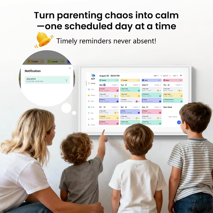 NEWYES Smart Family Planner Digitalkalender 2026 mit 21,5 Zoll Full HD Touchscreen in Weiß, interaktiver Wochenplaner für Wand- und Schreibtischmontage - Bild 2