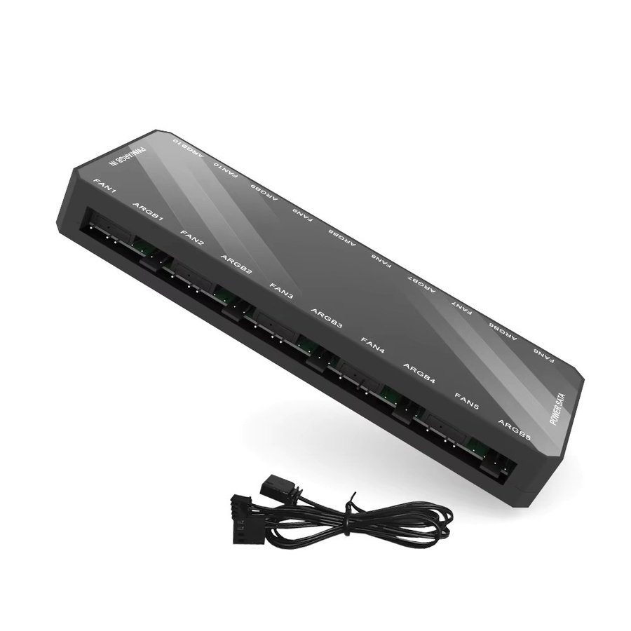 AuyiHomu 10-in-1 ARGB-Lüftersteuerung in Schwarz mit Fernbedienung und SATA-Anschluss für PC-Gehäuse zur Steuerung von RGB-Beleuchtung und Lüftergeschwindigkeit - Bild 2