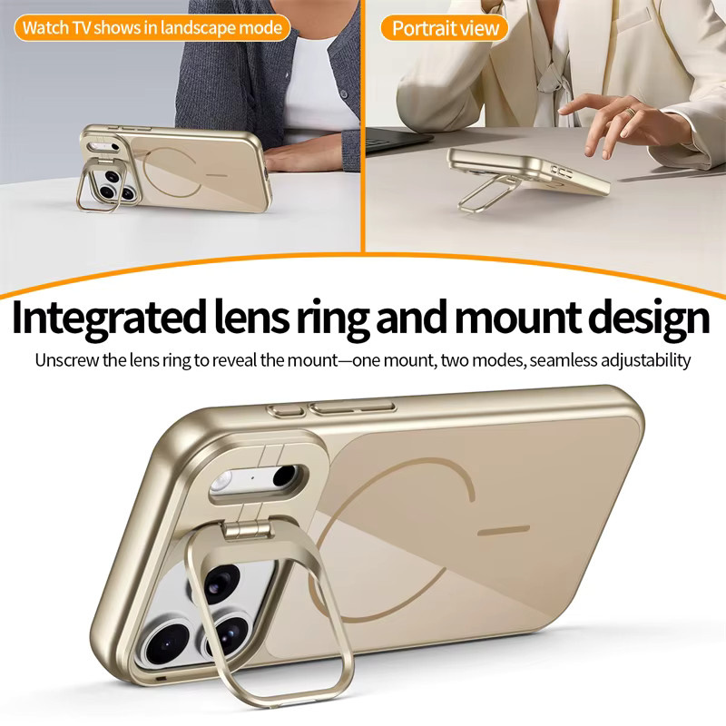 SUNWARD Magnetische Schutzhülle aus gehärtetem Glas mit MagSafe, Stoßschutz und Kameraständer für iPhone, Farben: Grün und Gold - Bild 2