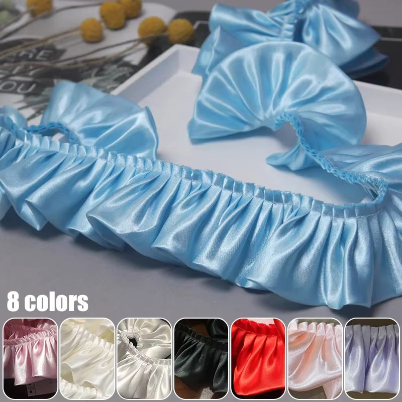 Satin-Plissee-Band als Rüschenband und Spitzenkante für DIY-Handwerk, Breite: 5,5 cm, 10 m Länge, Mehrfarbig - Bild 2