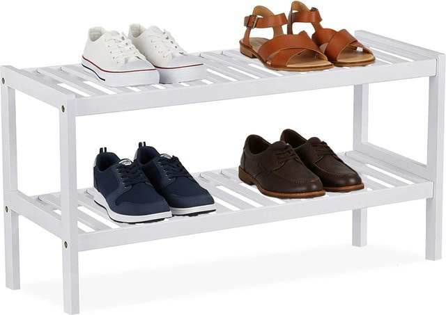 Relaxdays Schuhregal aus Bambus in Weiß mit 2 Ablagen, B/T/H: 70 x 33 x 26 cm - Bild 1