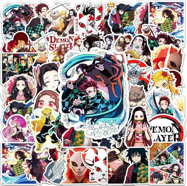 50 Stück Anime Demon Slayer Aufkleber von Fashnics in Schwarz und Multicolour, wasserfeste Graffiti Sticker für Computer und Gitarre - Bild 1