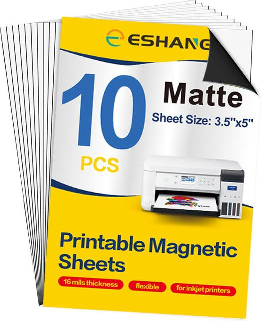 ESHANG Magnetfolien zum Bedrucken, 10 Stück, matt, weiß, flexibles Magnetpapier für Tintenstrahldrucker zur Erstellung von Fotomagneten und Karten - Bild 1