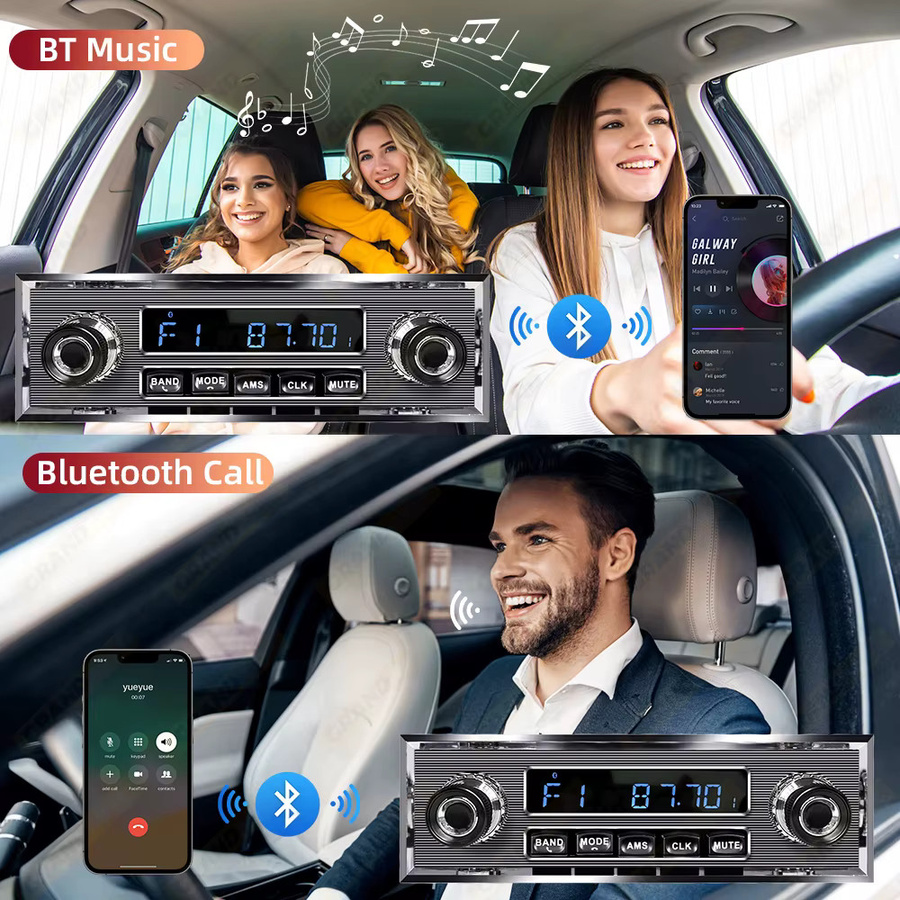 Grandnavi 1 Din Autoradio Retro MP3-Player mit Bluetooth, USB und AUX in Silber - Bild 4