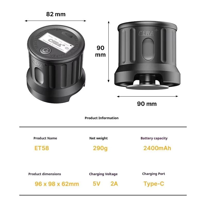 CERA ET58 Elektrischer Kaffeetamper mit Touchscreen, kabelloser automatischer Kaffee-Verteiler, 58mm, Schwarz - Bild 5