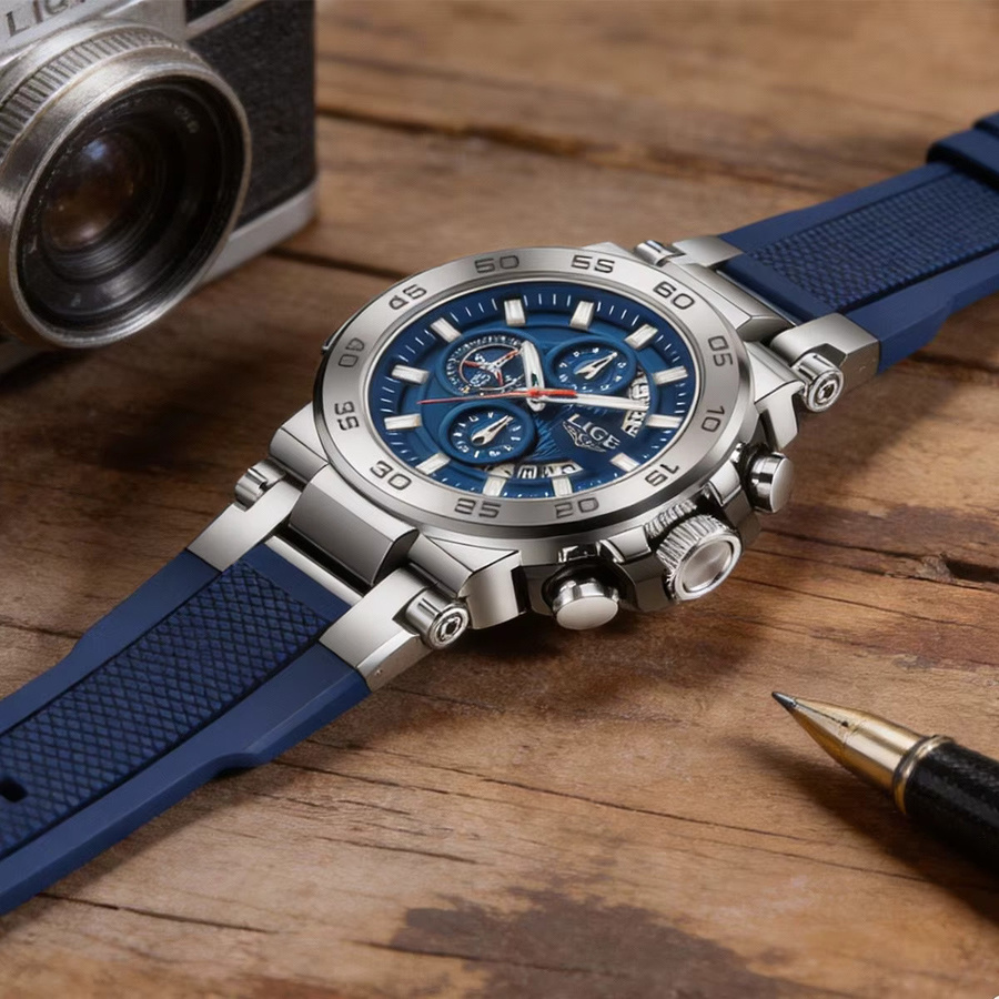 LIGE Armbanduhr Quarz, Edelstahl, Blau, Roségold, Herren - Bild 2