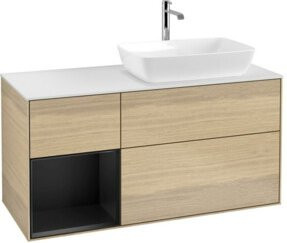V&B Waschtischunterschrank Finion mit Wandbeleuchtung, Breite: 120 cm, Farbe: Weiß mit Eichen-Akzenten - Bild 1