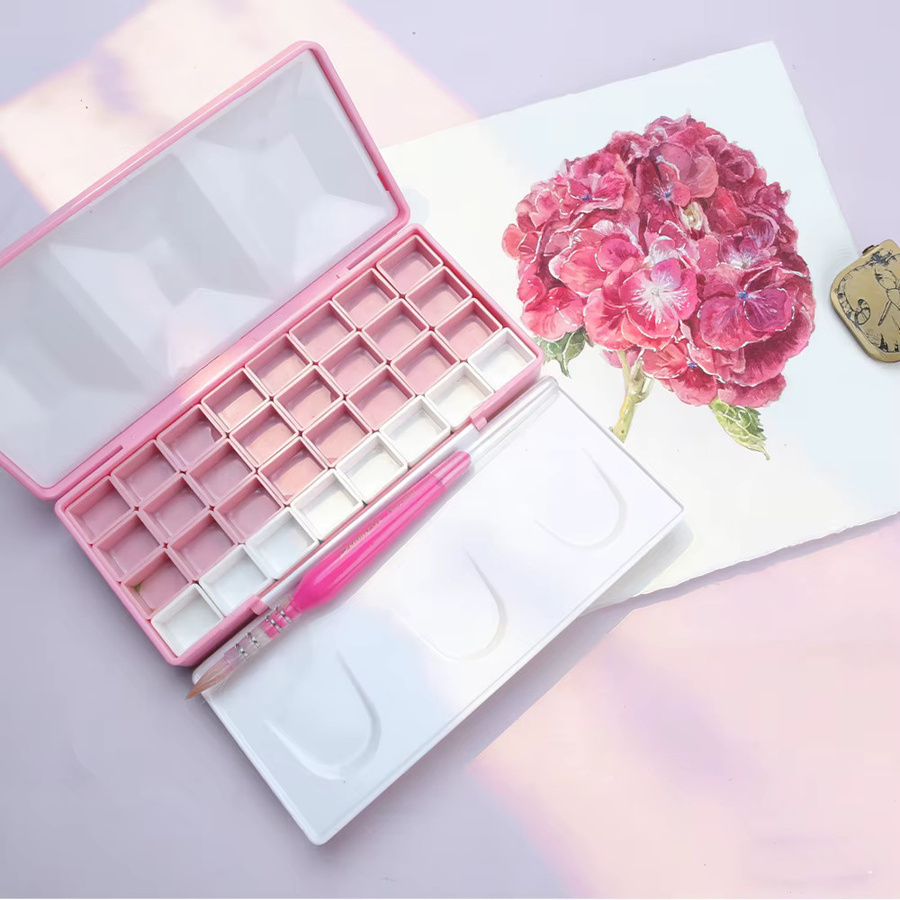 SeamiArt Großformatige Emaille-Imitat Diamant-Reisepalette Leere Nachfüllbare Box für Aquarellfarben in Weiß und Pink - Bild 1