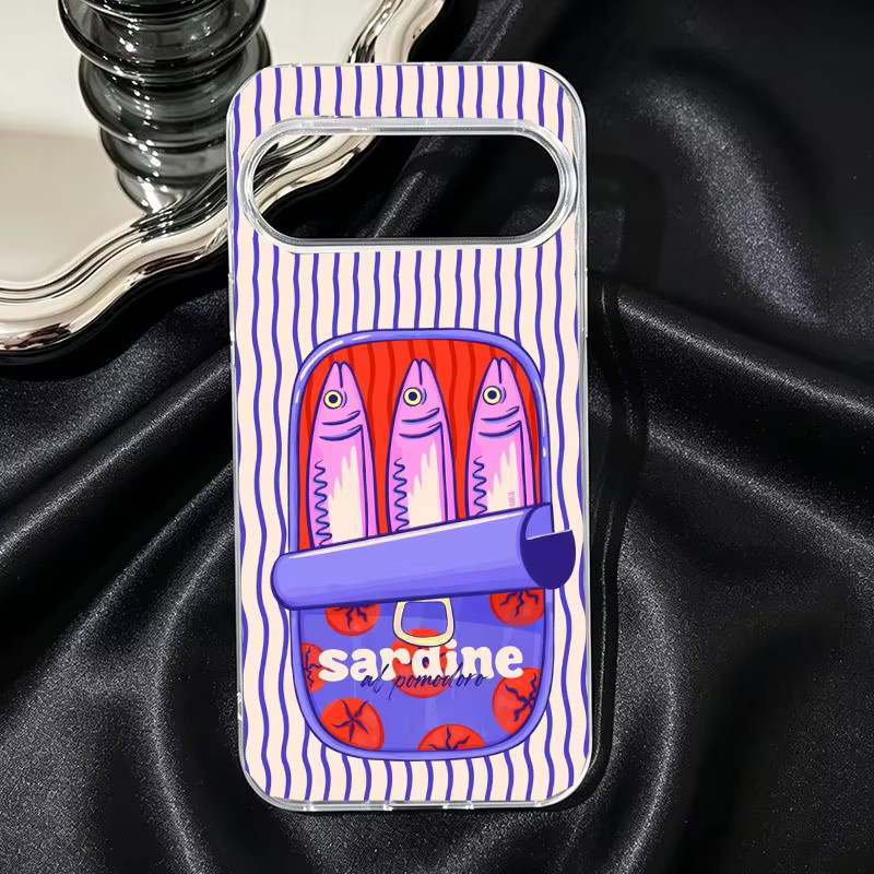 Handyhülle mit lustigem Cartoon-Sardinen-Fisch-Motiv und gestreiftem Muster für Google Pixel 10 9 Pro XL 8A 8Pro 7 7A 6 5G, transparente weiche TPU-Hülle - Bild 2