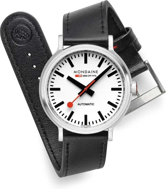 Mondaine Herrenuhr, Automatik, Edelstahl, 41 mm, Leder, Weiß - Bild 1